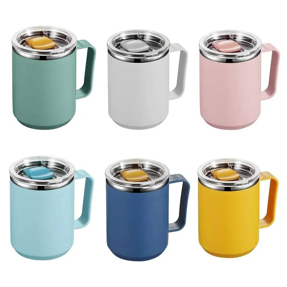 Coffee Cup Handle Lid Straw Insulated Vacuum Stainless Steel Double