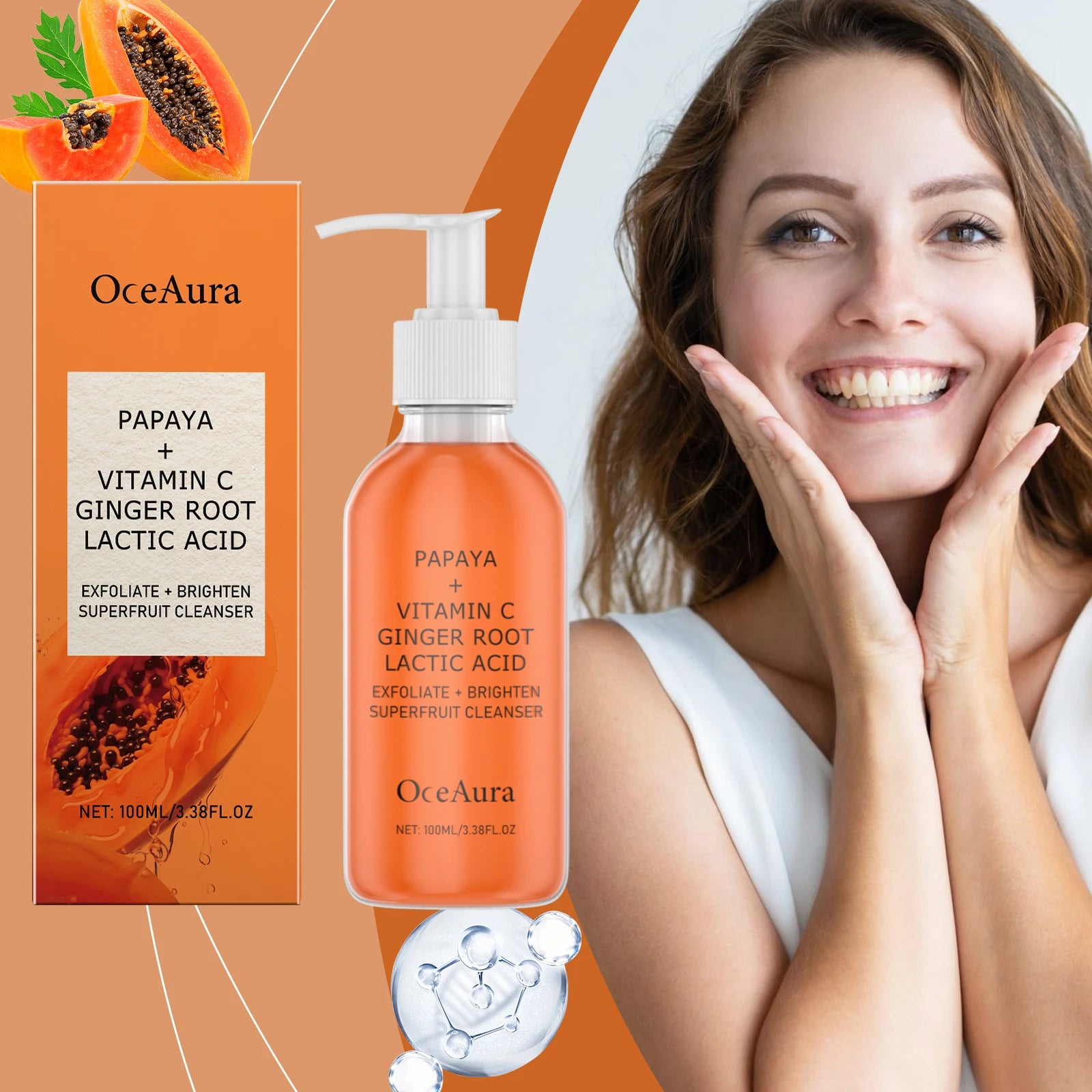 Exfoliating Papaya Cleanser Lotion Cleaning Reduce Facial Dirt Improve Rough Skin Relieve Dullness Brightening Facial Cleanser Zpaxo