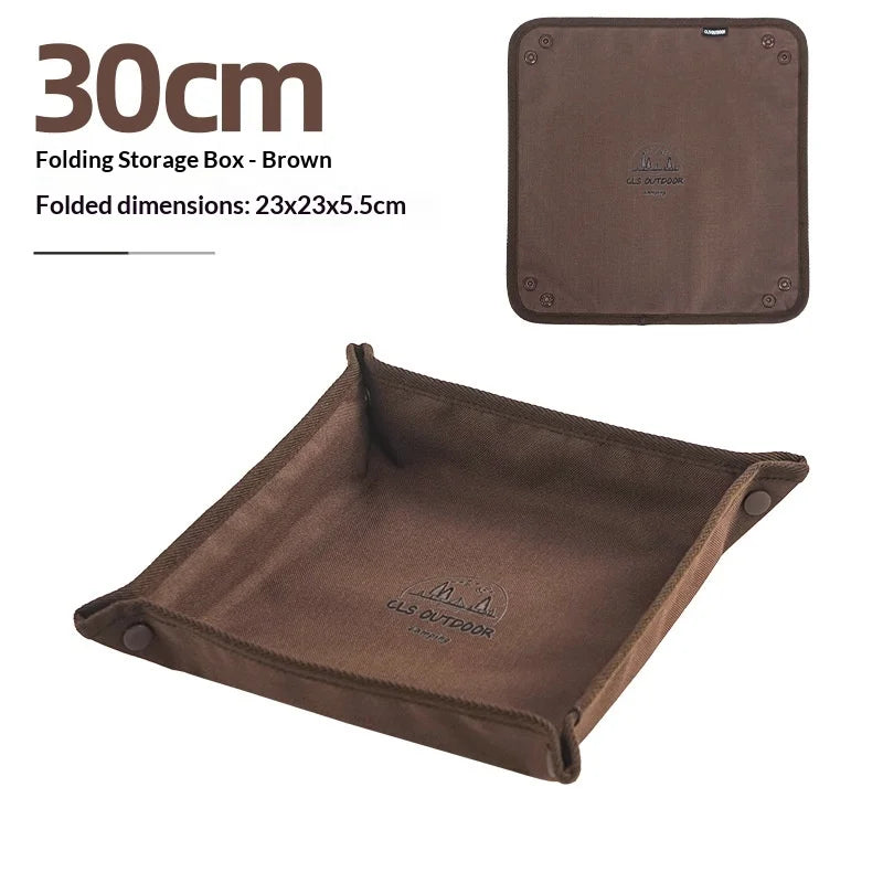 Hot Outdoor Camping Storage Tray, Household Travel Storage Box, Camping Portable Folding Square Miscellaneous Items Storage Tray Zpaxo brown-L