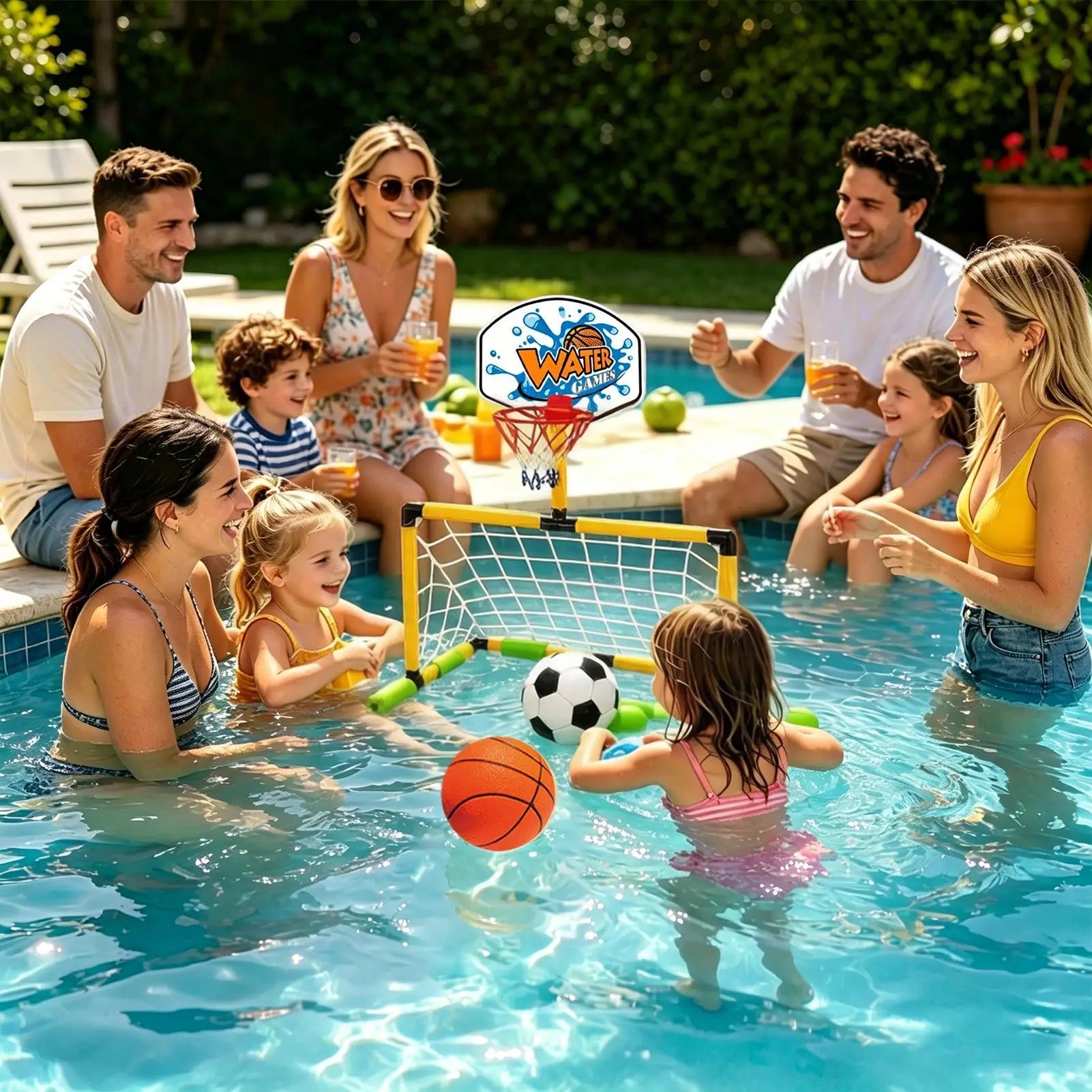 Pool Basketball Hoop 2-in-1 Soccer Goal Floating Water Score Game