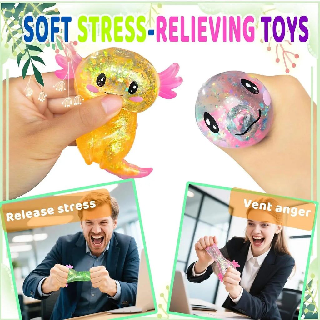 Relief Toy Glitter Fidget Toy Axolotl Squishy Stress Cut Filled Relief Toy Glitter Squeeze Birthday Supplies Anti-Anxiety Gift Zpaxo