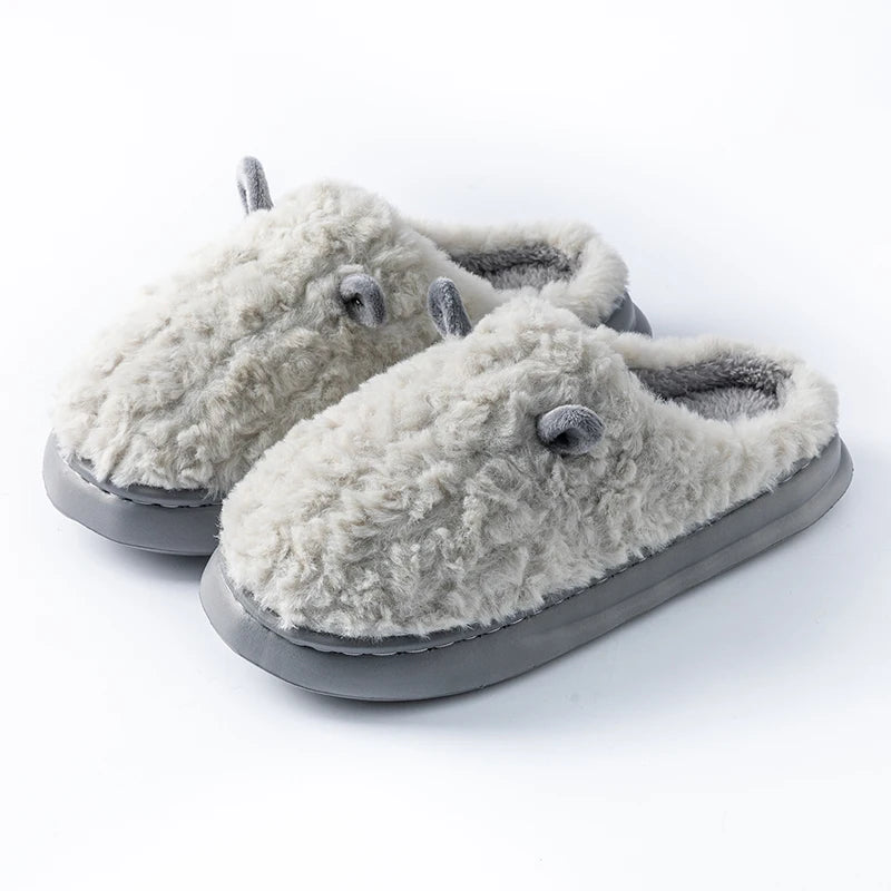 Winter Home Slippers Men Shoes Cute Cartoon Flat Platform Women Warm Zpaxo gray 40-41