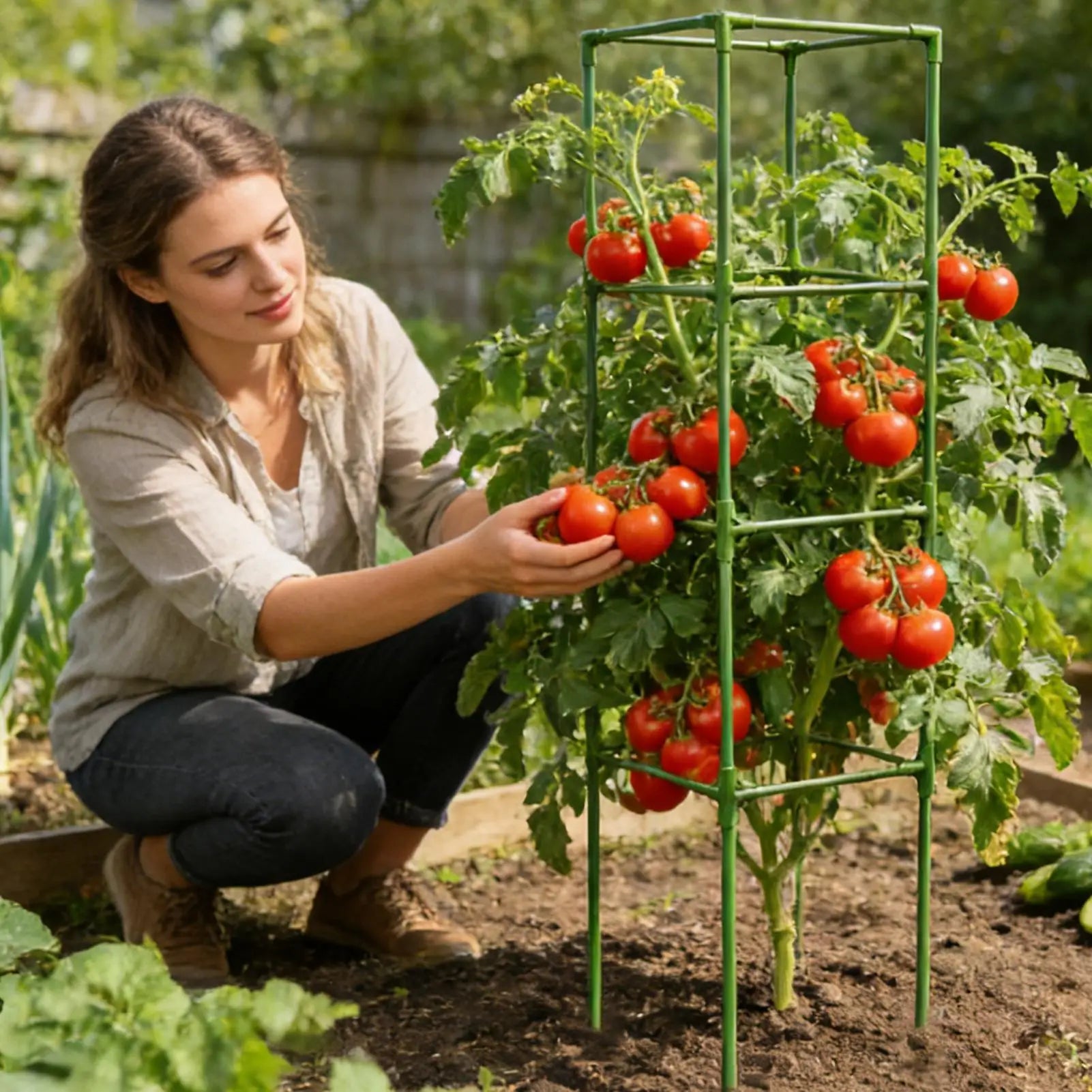 Tomato Cage 64 Inch Square Heavy Duty Stakes Cucumber Trellis Plant Cage Support for Climbing Vine Flower Vegetable Fruit Indoor Zpaxo