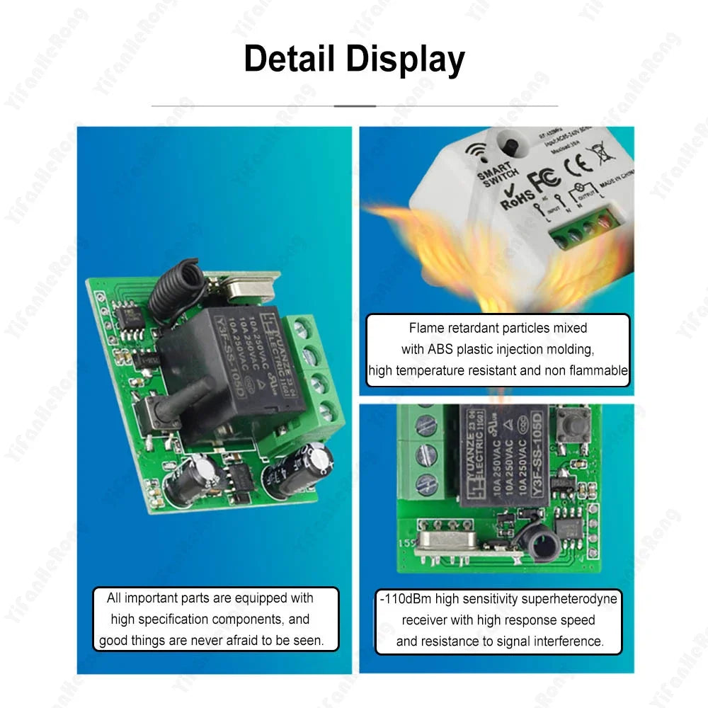 10A Relay 433Mhz Universal Wireless Remote Control Switch 110V 220V Mini Receiver Remote Control For Home Led Light Lamp Zpaxo