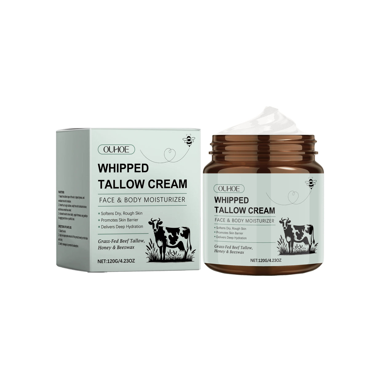 Ouhoe Whipped Tallow Balm Pure Grass Fed Tallow Honey Korean Anti Aging Moisturizer for Deep Hydration and Brightening Whitening Zpaxo 1PC