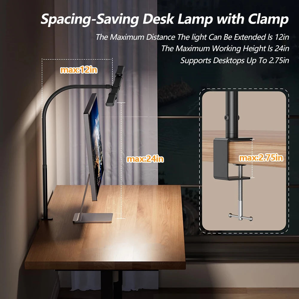 3-Head 16W LED Desk Lamp for Home Office Eye Caring Architect Desk Light 5 Color 10 Leves Dimming Computer Monitor Table Light Zpaxo