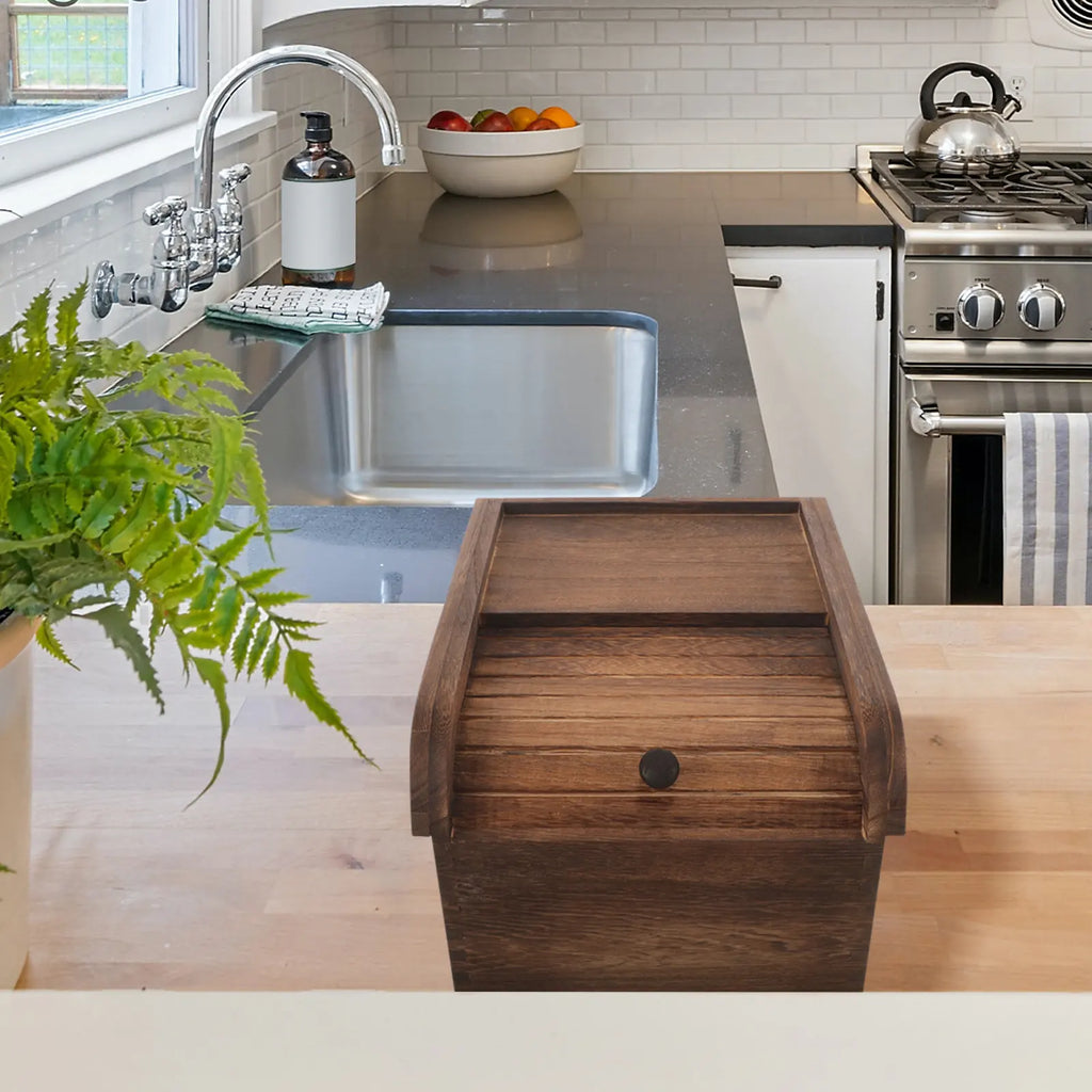 Large Wooden Rice Storage Container Lid Keeps Fresh Dry Ideal Pantry