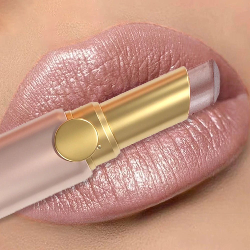 Pearlescent Pink Glitter Lipstick Moisturizing Waterproof Zpaxo