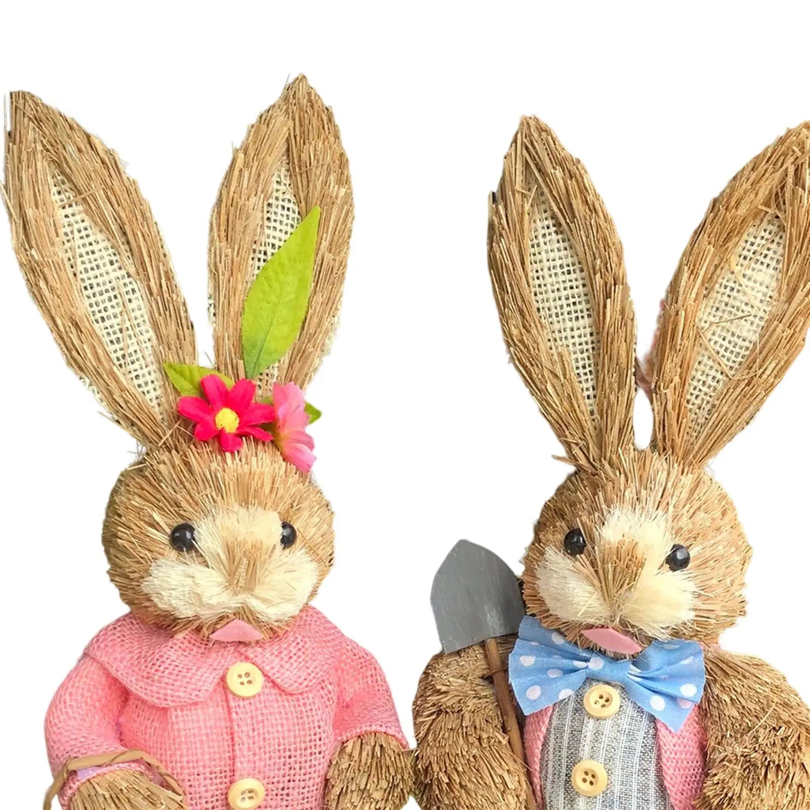 Cartoon 2Pcs Straw Easter Bunny Handmade 35cm Ornaments for Desktop, Windows, Shelves, Bedrooms Lovely Appearance Lifelike Zpaxo