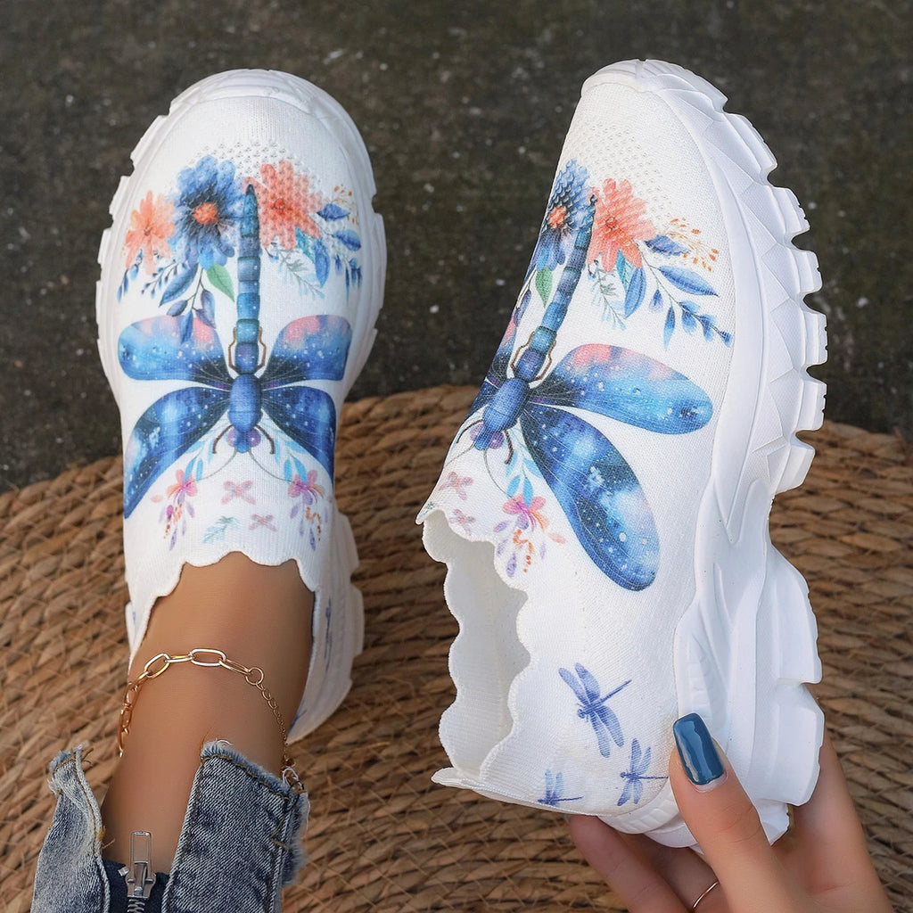 2024 Women Dragonfly Pattern Platform Non Slip Walking Shoes Woman Lightweight Fashion Slip on Comfortable Outdoor Casual Shoes Zpaxo Color China Mainland 35