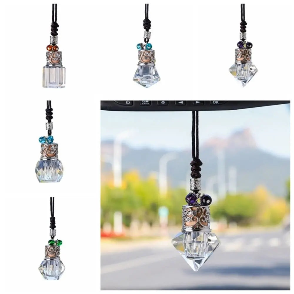Portable Car Essential Oil Diffuser Bottle Refillable Hanging String Pendant Glass Bottle Wood Lid Transparent Zpaxo
