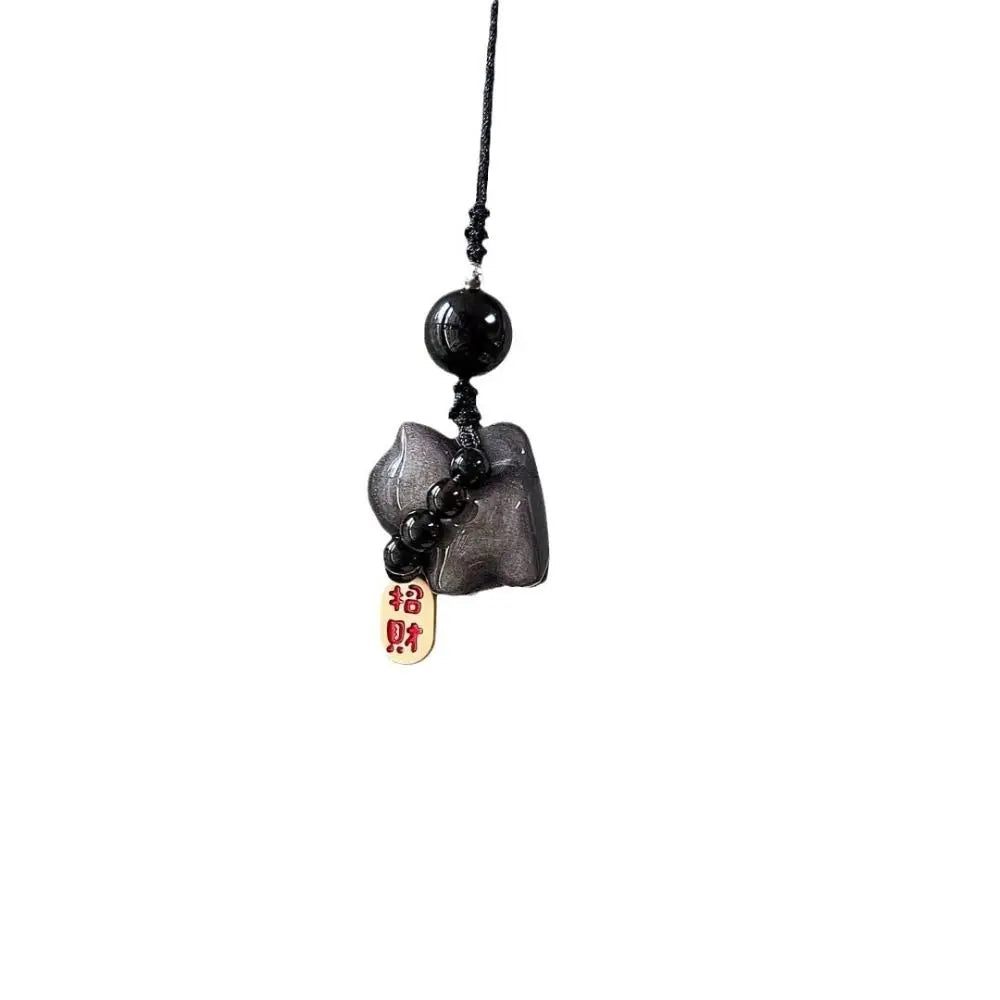 Silver Obsidian Cat Lucky Keychain Bag Charms Hanging Braid Rope Zpaxo