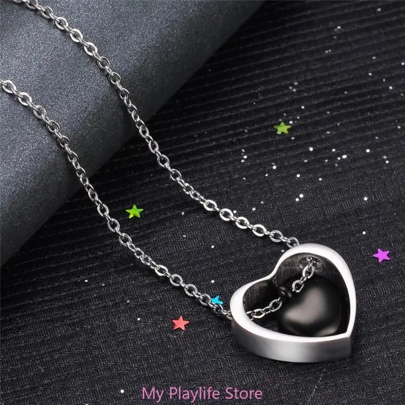 Stainless Steel Double Heart Cremation Urn Necklace Funnel Fill