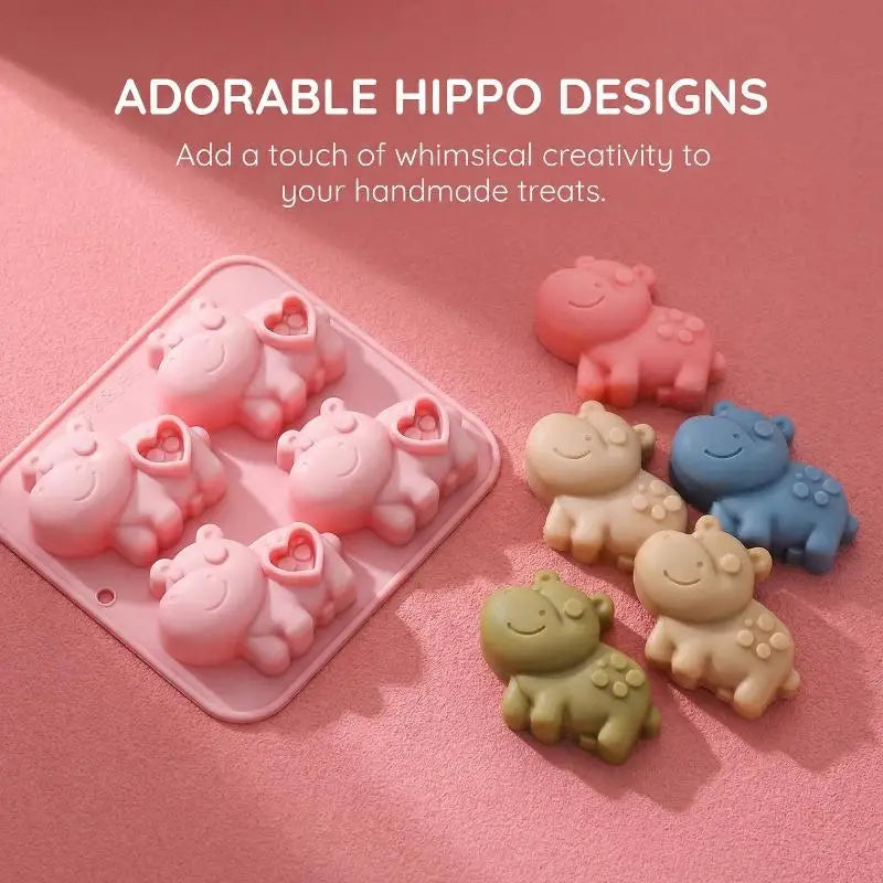 Flexible Silicone Hippo Mold Four Cavity Heart Tray Homemade Zpaxo