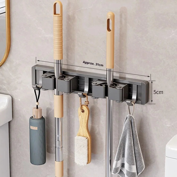 Broom Organizer Mop Gun Gray Hook, No-drill, Strong Adhesive, Wall-mounted, Bathroom Towel, Wall-mounted, Kitchen Clothes Hook Zpaxo 2 clips and 3 hooks