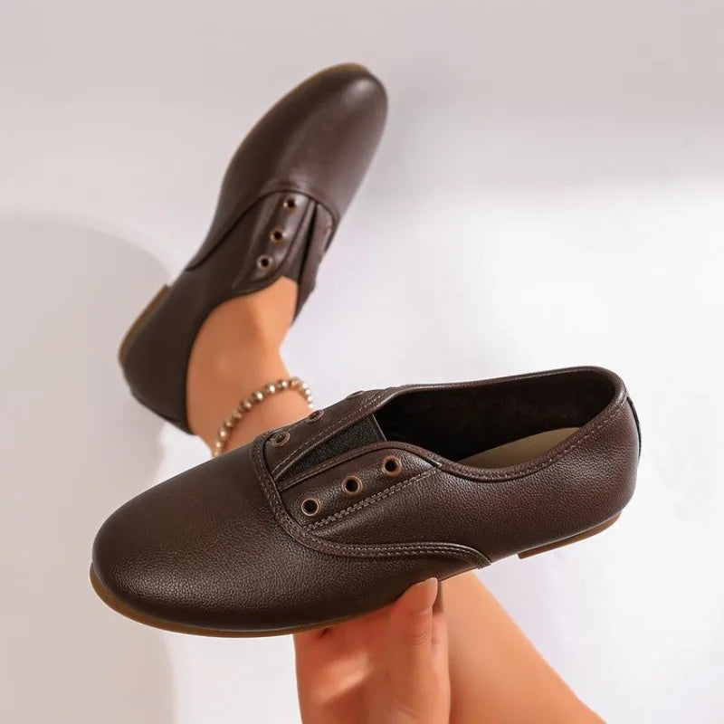 Women's Round Closed Toe Comfortable Solid Single Shoes Spring Autumn Zpaxo Brown 42