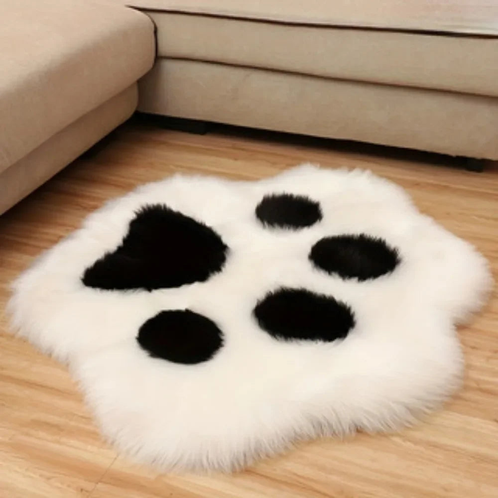 Cute Cat Paw Design Carpet Soft Long Plush Decorative Floor Mat