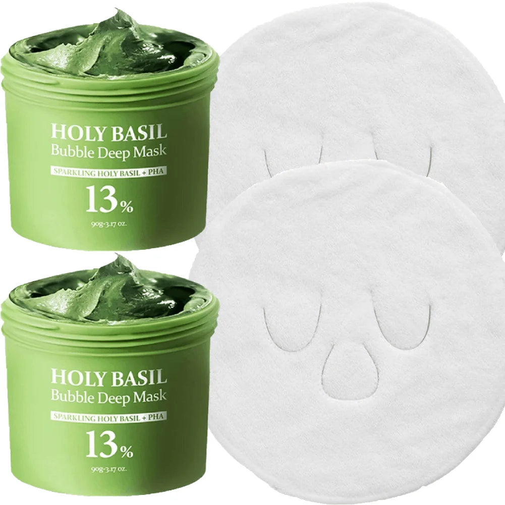 Holy Basil Bubble Mud Mask – Blackhead Removal & Deep Cleansing 90g Face Cleansing Mask Zpaxo D