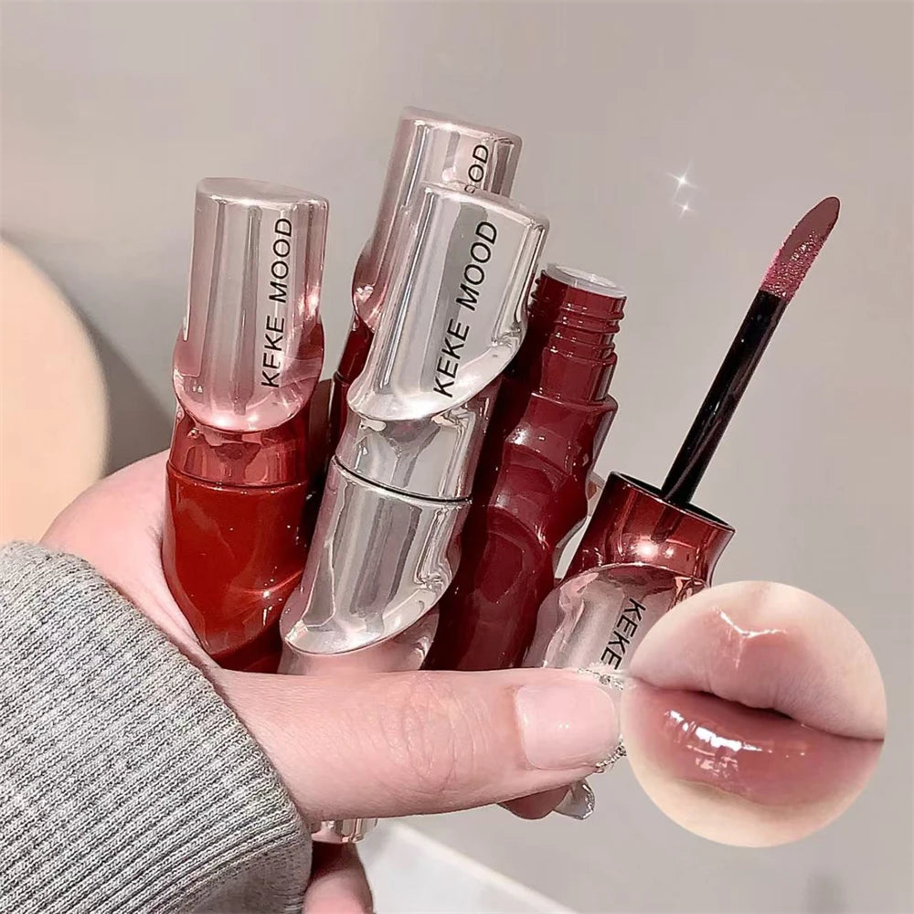 Crystal Nude Gray Glossy Lip Stain Mirror Korean Glaze Sheer Glitter Zpaxo