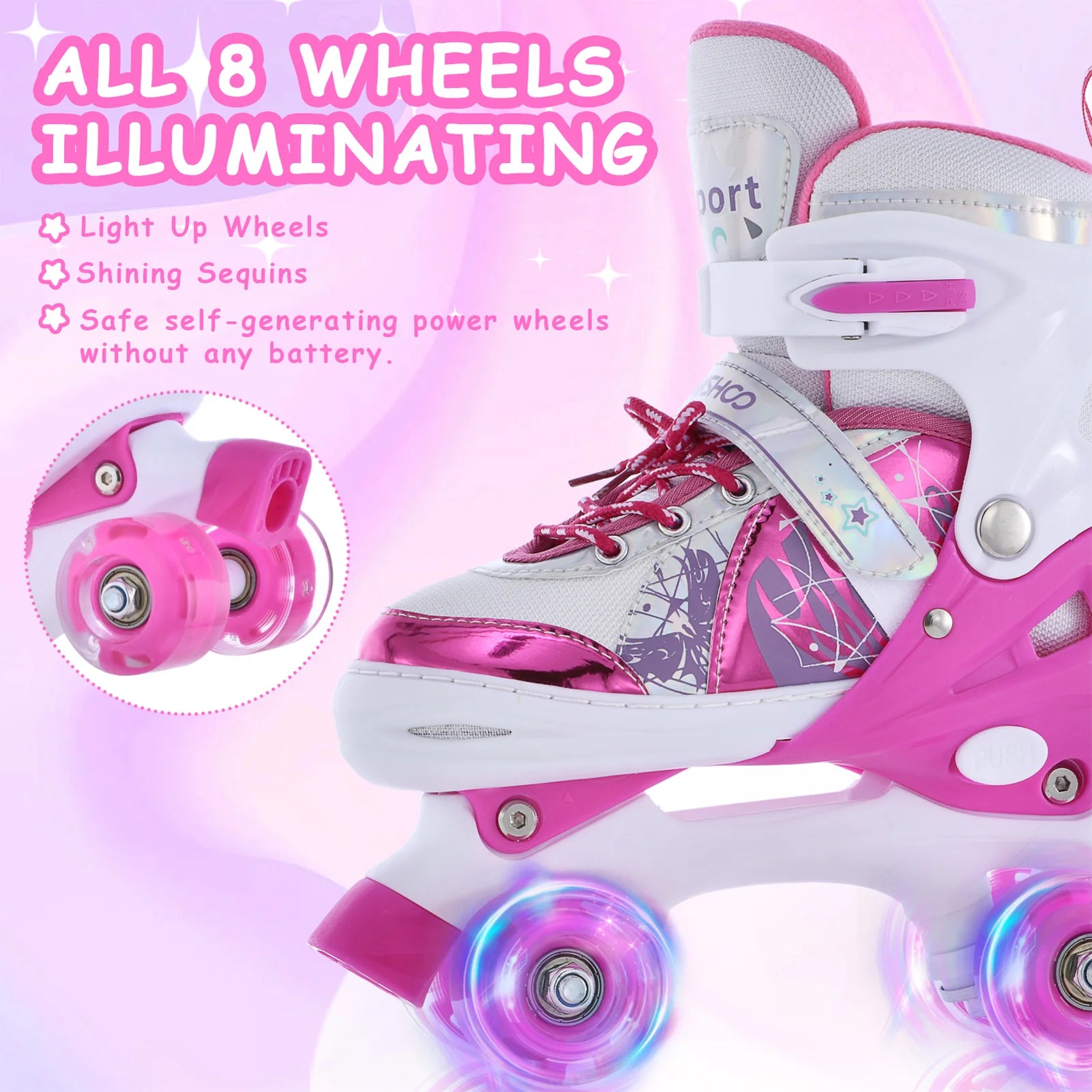 Roller Skates Girls Boys Kids 4 Adjustable Light Up Skate Shoes Ages