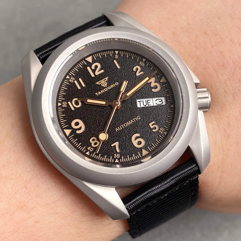 Tandorio Vintage Military Men's Field Watches Frosted Case 200m Waterproof Sapphire Glass NH36 Automatic Mechanical Man Watch Zpaxo Matte Black NH36 movement
