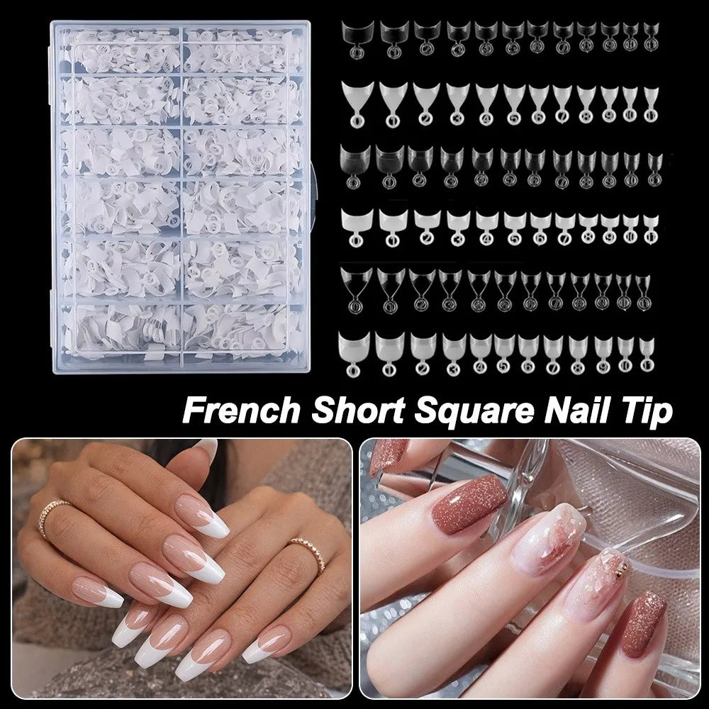 Clear Natural French Short Square Nail Tip Half Cover Extra Tips Box Zpaxo