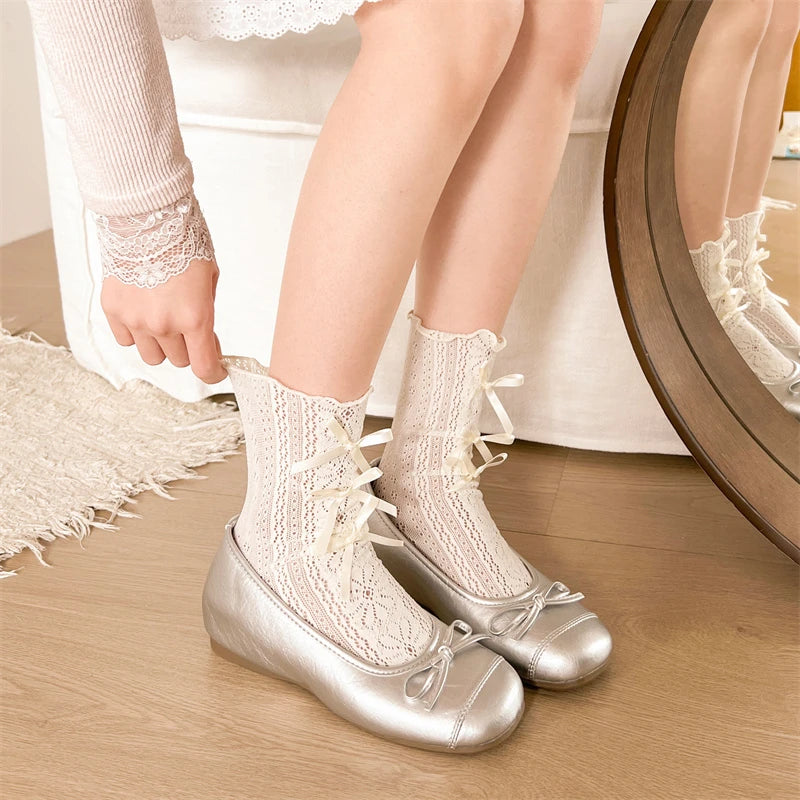 Bow Women Ballet Flats Shoes Casual Shallow Loafers Shoes Elegant Women's Sandals 2025 Summer Comfort Sneakers New Woman Shoes Zpaxo