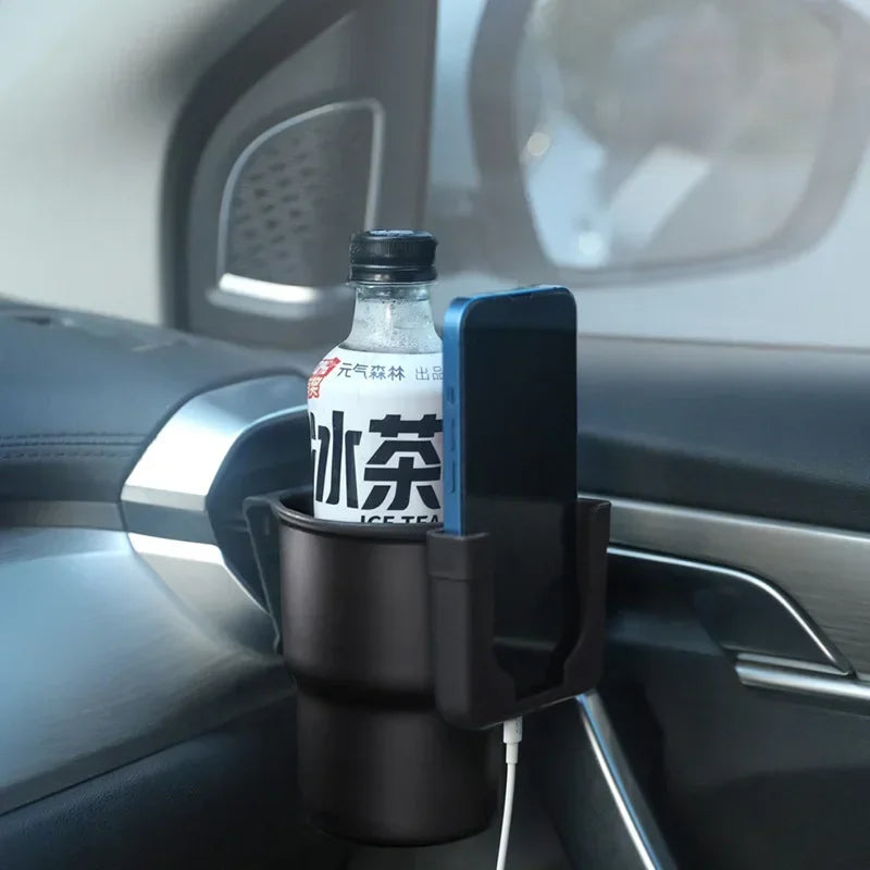 2-in-1 Car Cup Holder & Trash Can with Phone Organizer