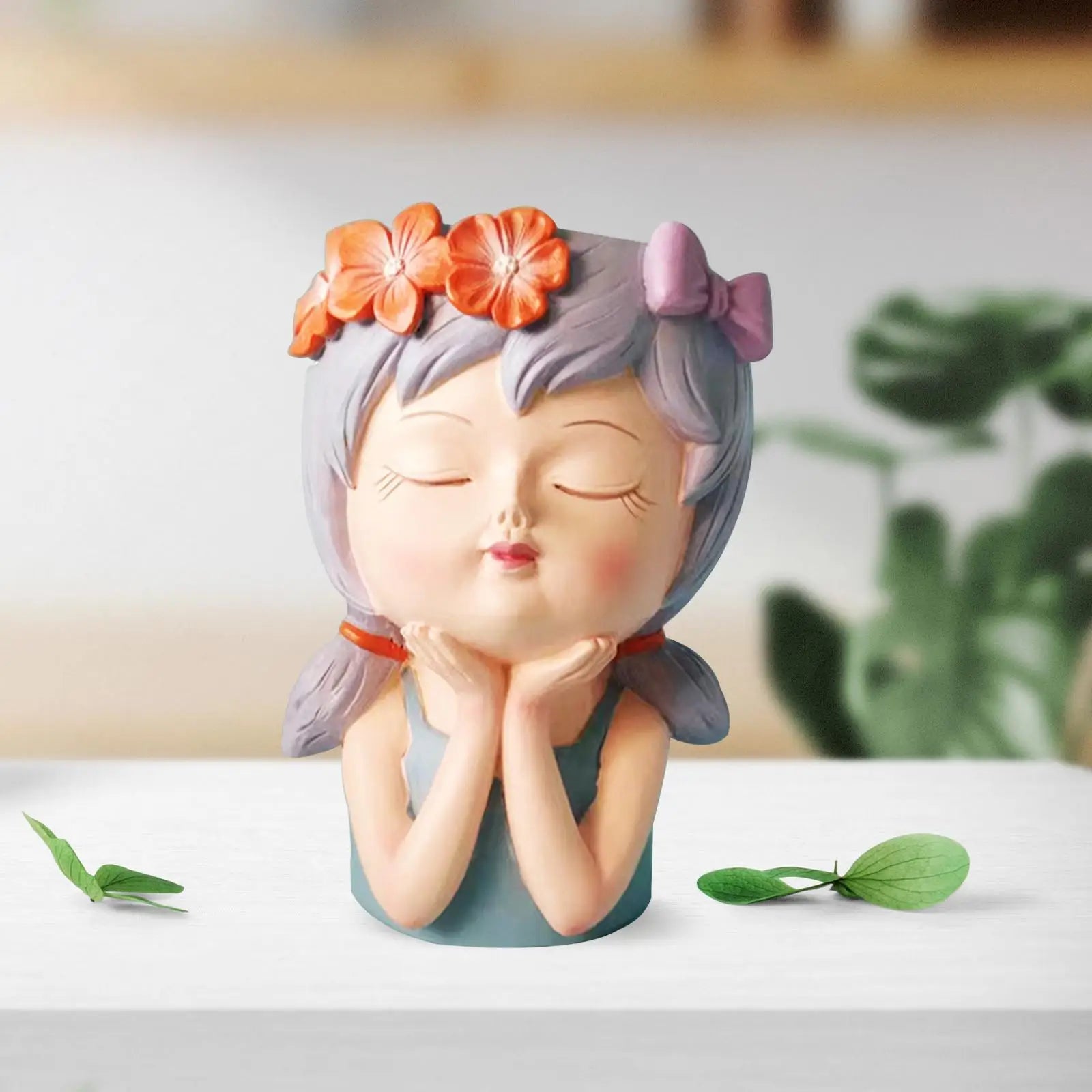 Face Planter Pot – Resin Girl Bust Flower Vase & Decor Statue Decorative Planter Zpaxo Style H