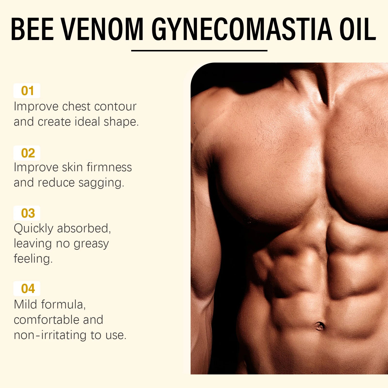 Bee Venom Men's Chest Firming Massage Oil – Contouring 10ml Chest Firming Body Oil Zpaxo