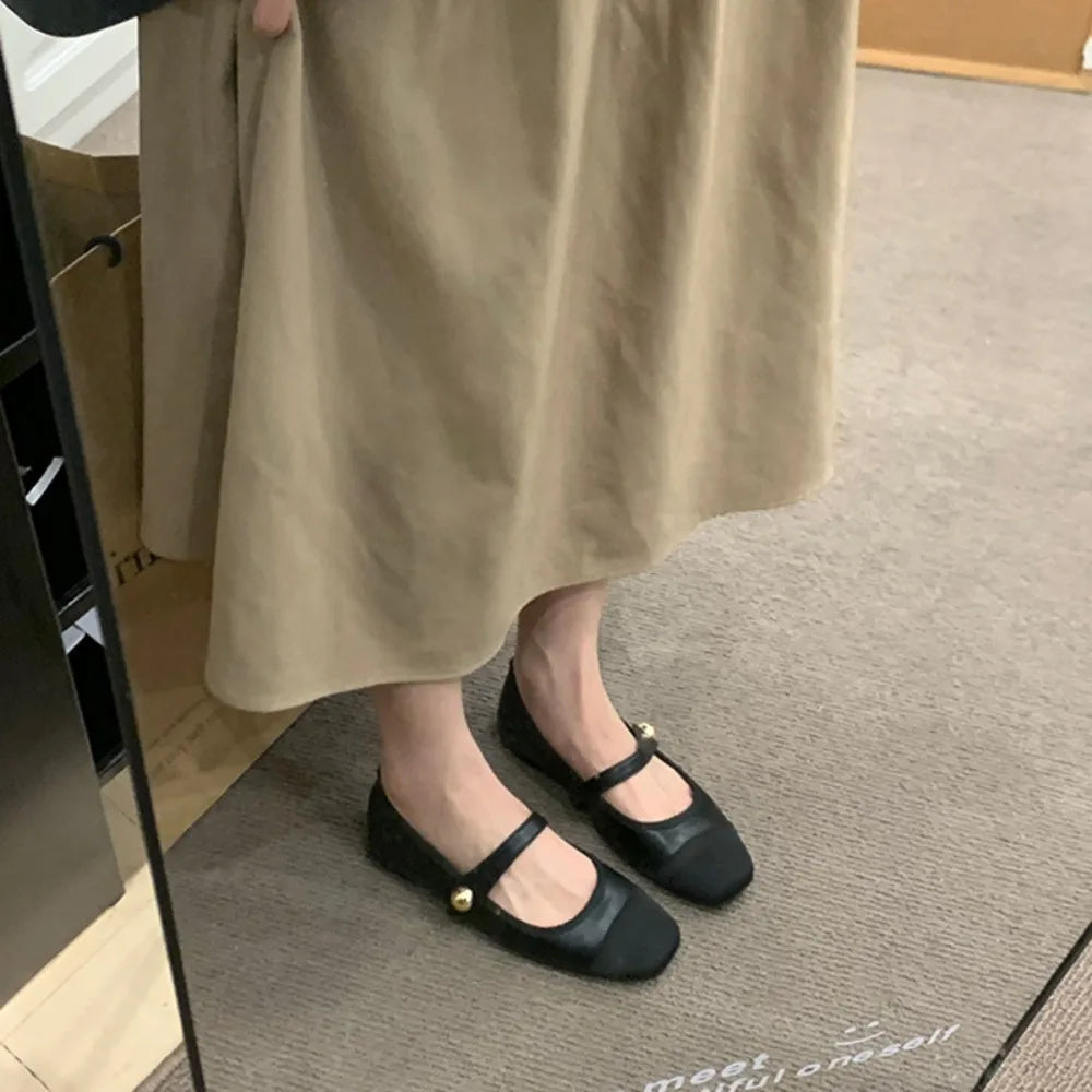 Women Flat Shoes Fashionable Versatile Square Toe French Mary Jane
