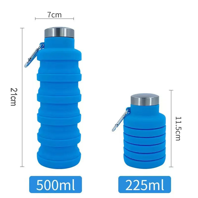 Silicone Folding Sports Water Bottle Portable Outdoor Travel Cup Easy Zpaxo 0.5L 1pc Blue