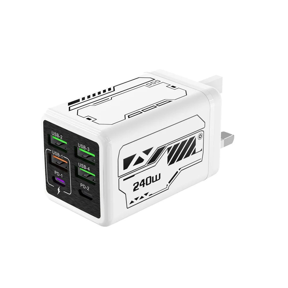 6 in 1 240W USB C Charger PD Fast Charging Mobile Phone Charger Adapter Quinck Charge 3.0 Wall PD USB Type C Charger Zpaxo UK White