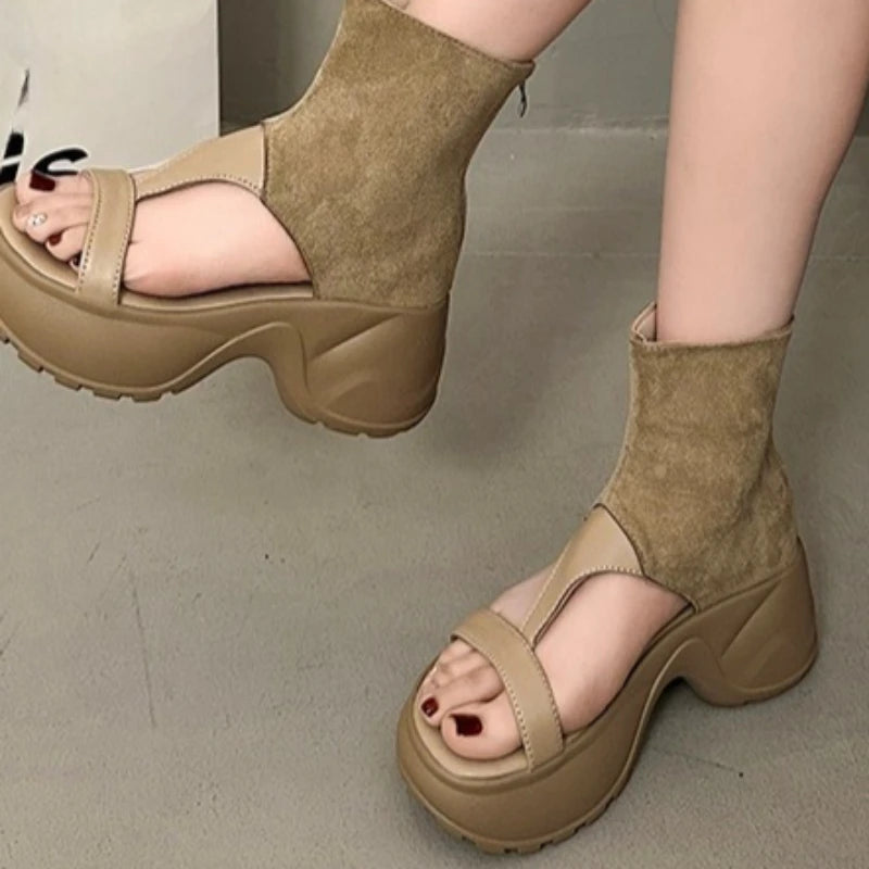 2026 Women Summer Round Open Toe Hollow Out Breathable Solid Thick Zpaxo