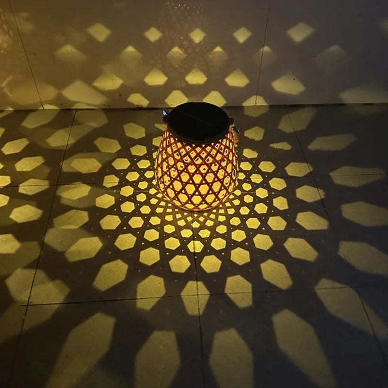 Solar Powered Bamboo Woven Hanging Cage Lamp Sun Outdoor Courtyard Zpaxo