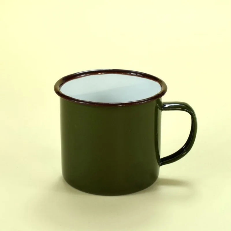 Enamel Mug Cup Retro Coffee Mugs Pure Color Portable Camping Outdoor Drinking Tea Cup With Handle Metal Tin Kitchen Drinkware Zpaxo Army Green 300ml