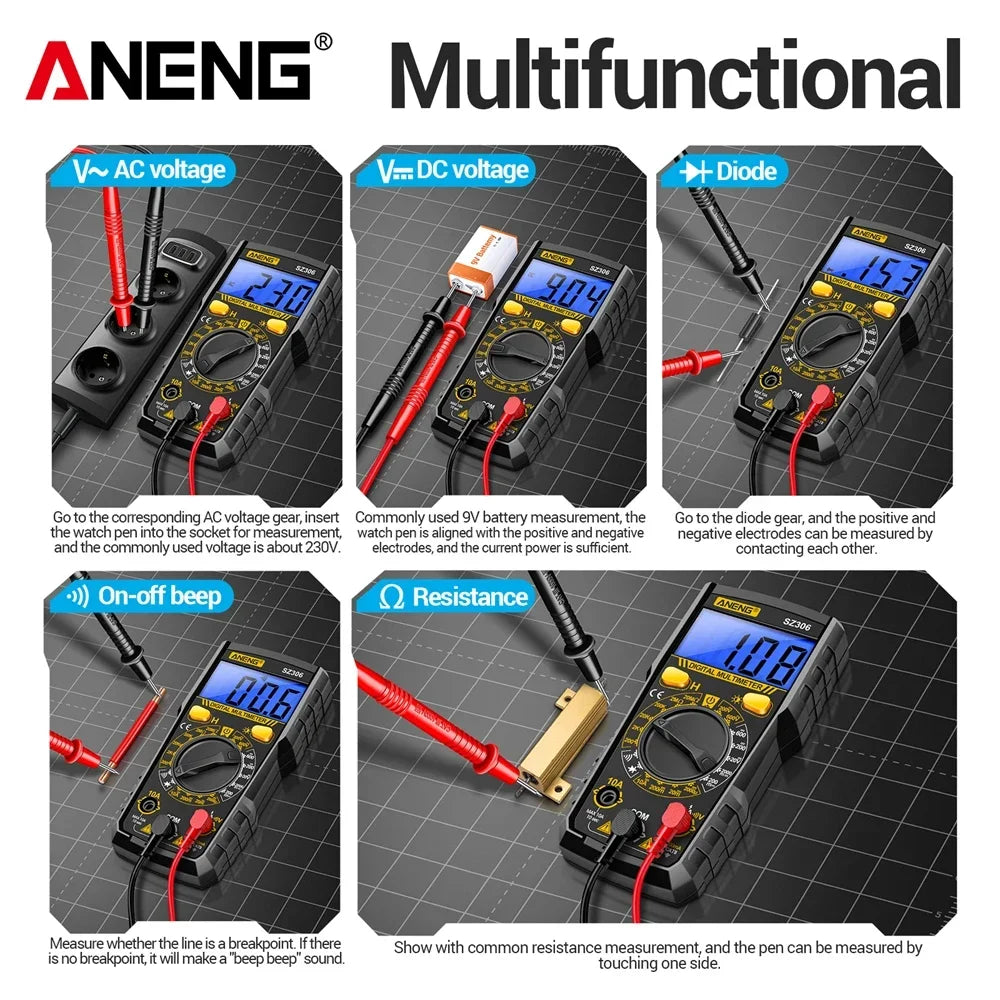 ANENG SZ306 Multimeters 10A Current Testers AC DC Voltage Diode Test