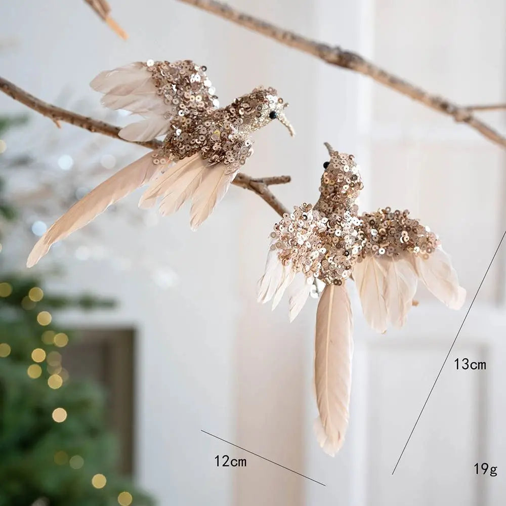 Glitter Feather Bird Christmas Ornaments – 2-Pack Handmade Christmas Ornaments Zpaxo