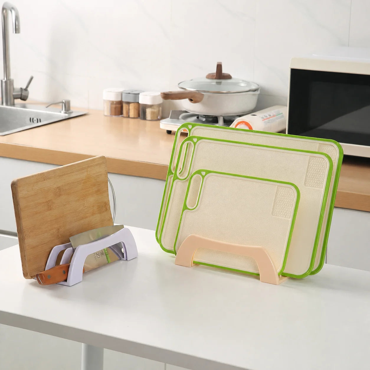 Kitchen Countertop Organizer – 3-Slot Cutting Board & Pot Lid Rack