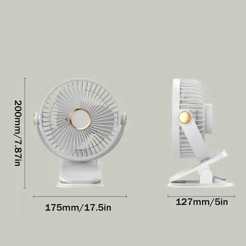 Mini USB Clip-On Desk Fan with Night Light – 360° Rotatable