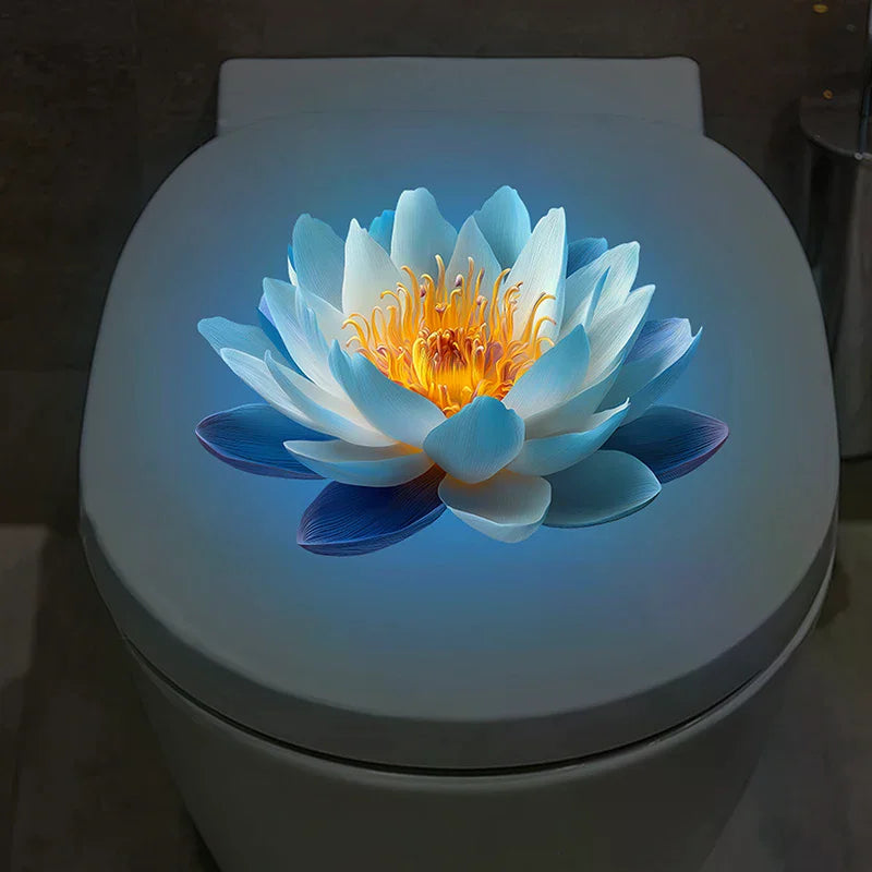Creative Self-adhesive Wall Decal For Bathroom,Luminous Lotus Toilet Sticker,Waterproof Luminous Decoration 1PC Zpaxo