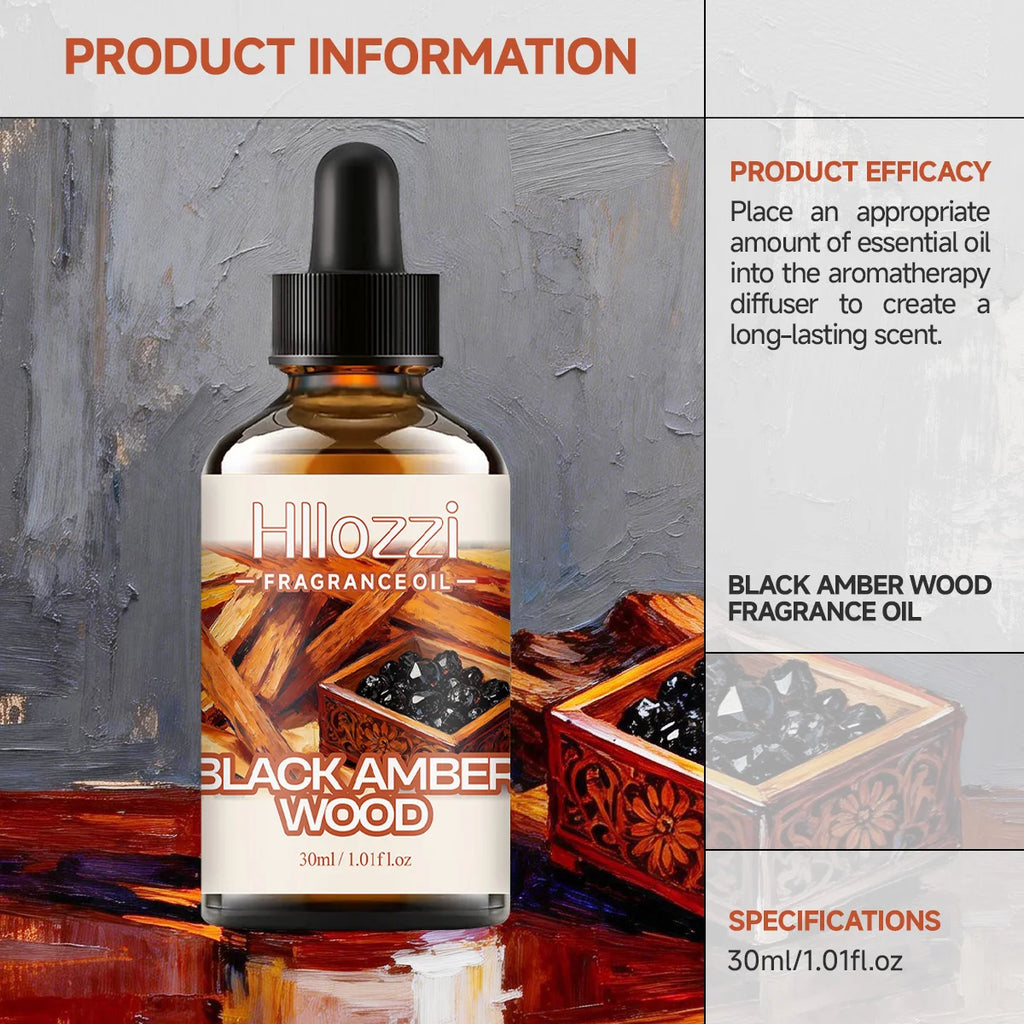 BLACK AMBER WOOD FRAGRANCE OIL Fragrance oil suitable for aroma diffusers, humidifiers, car air fresheners, and candle making Zpaxo