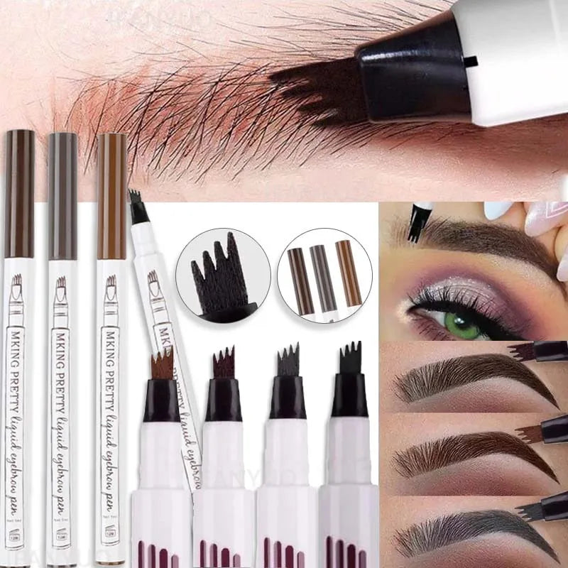 1- 4-Fork Head Eyebrow Marker Pencil Waterproof Microblading Thin