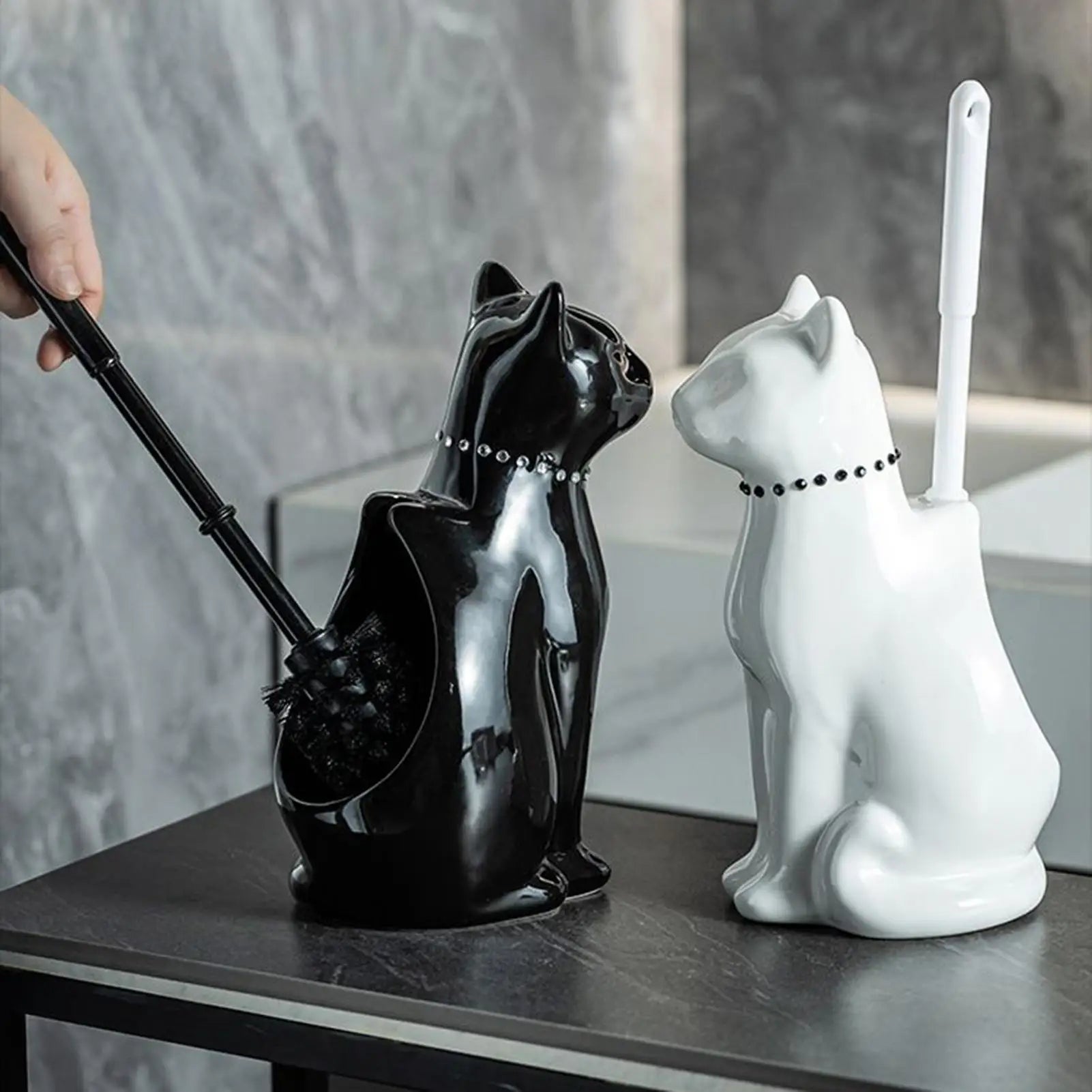 Cat Toilet Brush Holder Scrubber Bowl Cute Ceramic Corner Maintenance