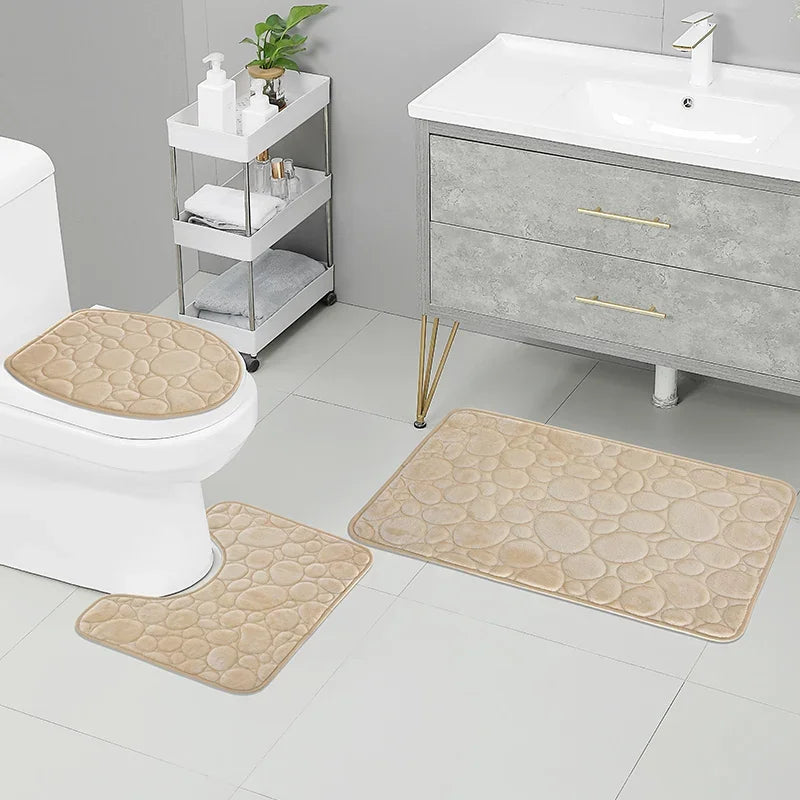 3PCS Solid Color Simple Bathroom Water-absorbing and Non-slip Floor Mat Stone Pattern, Comfortable and Soft, Three-piece Set Zpaxo