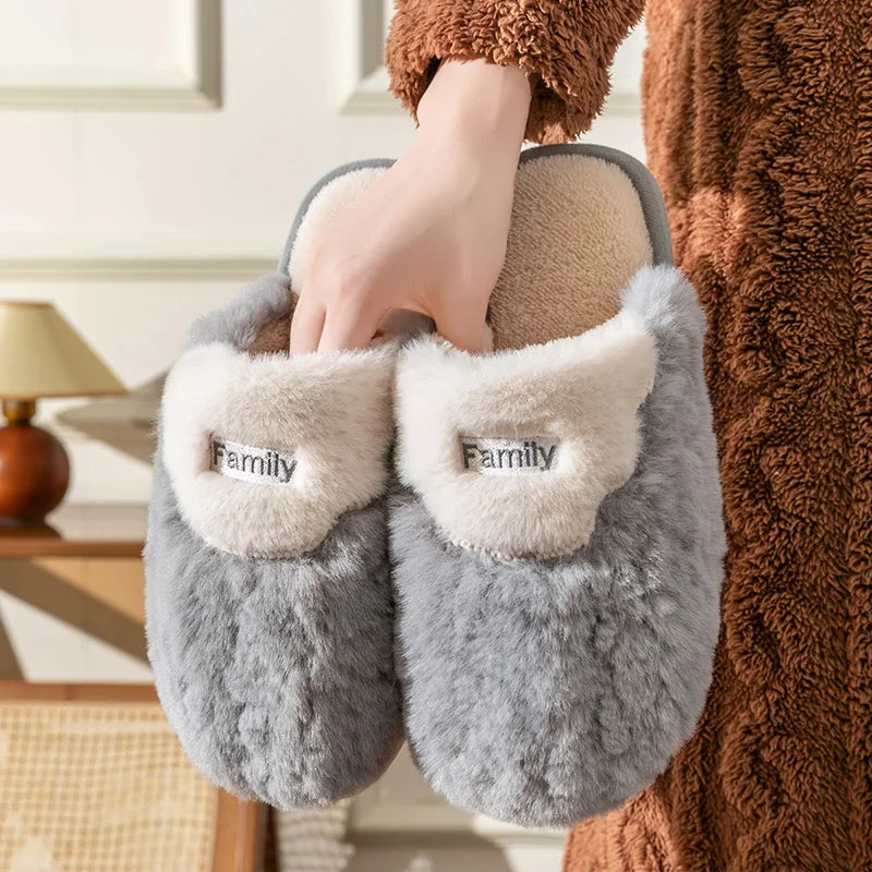 Non-slip Winter Men Slippers Warm Plush Lined Bedroom House Shoes