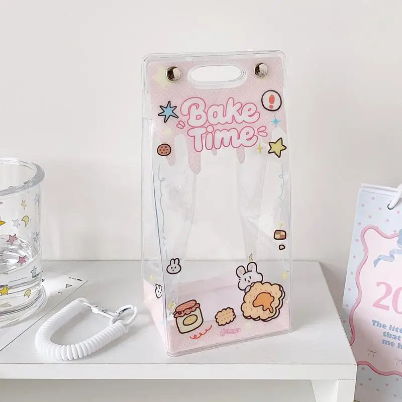 Clear Dustproof Kawaii Doll Display Bag Cute Cartoon Printed PVC Zpaxo Pink