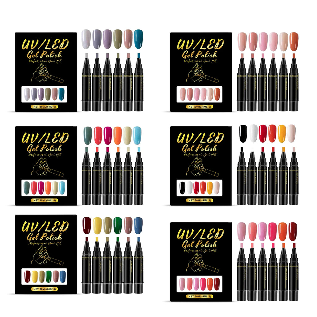 6-Color DIY Gel Nail Art Pen Set – High Pigment & Waterproof Gel Nail Art Pen Zpaxo