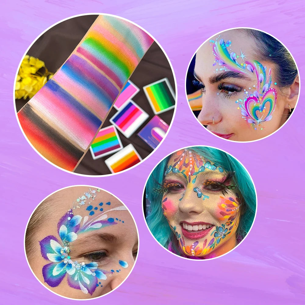 Rainbow Face Body Paint Split Cake Non-toxic Makeup-high Saturation Zpaxo