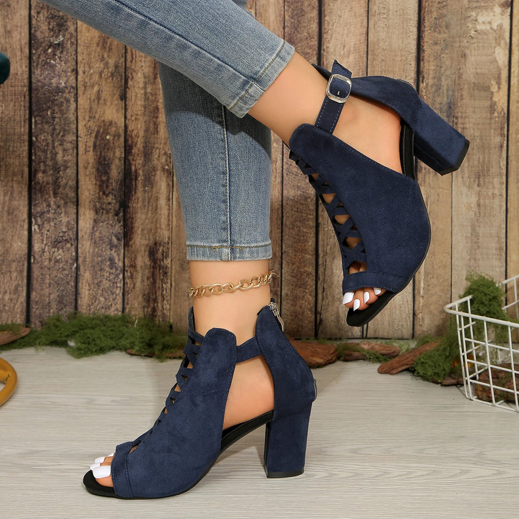 Women Elegant Sandals 2025 Thick Heel Chunky Heels Shoes Open Toe Zpaxo